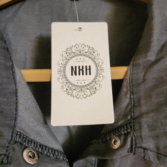 NXH Black Distress Denim Sleeveless Pocket Button Up Dress NWT Size Medium - Picture 5 of 8